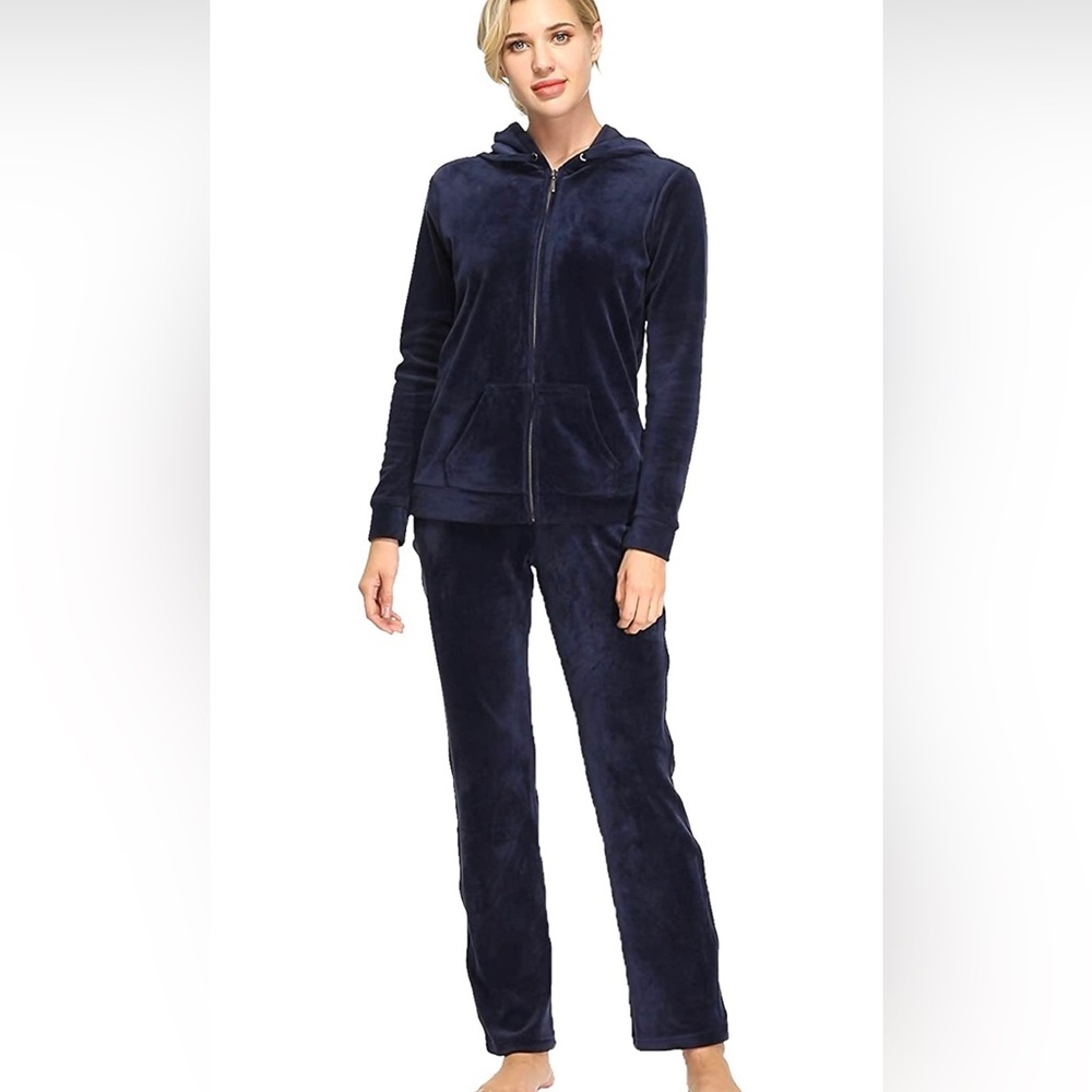 Plush Hooded Track Jacket & Jogger Set - Navy